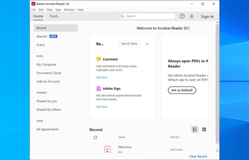 giao-dien chinh-cua-Adobe Reader-sau-khi-cai-dat-xong