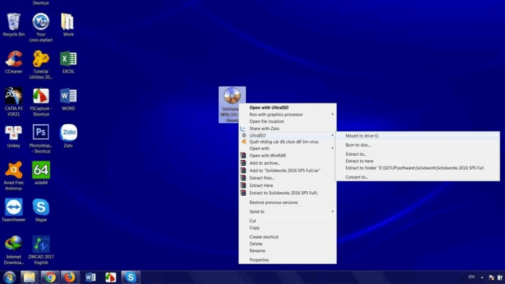 chọn mục “UltraISO – Mount to drive G