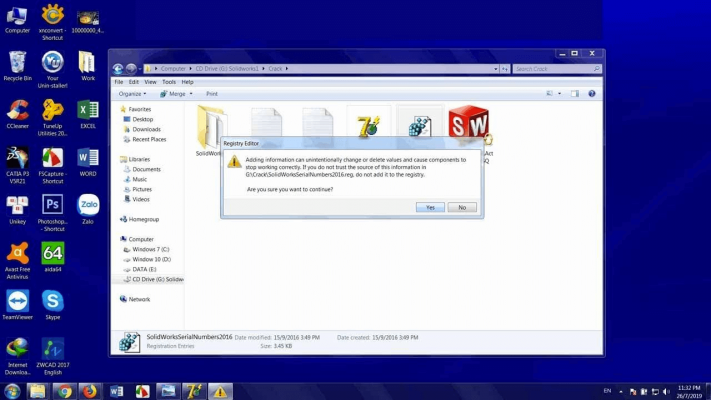 tìm file SolidWorksSerialNumbers2016 để cài đặt