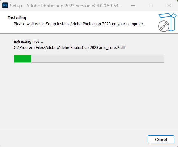 taiphanmemungdung-210 quá trình cài đặt Photoshop 2023 diễn ra tự động