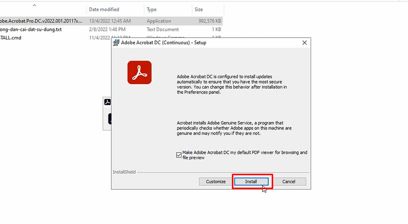 taiphanmemungdung-33 Tiến hành chọn Install Acrobat Pro 2022.
