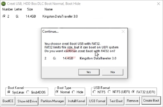 Click vào Yes