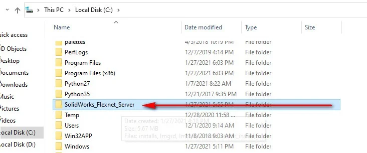 taiphanmemungdung-73 Copy folder “SolidWorks_Flexnet_Server” đến ổ C: