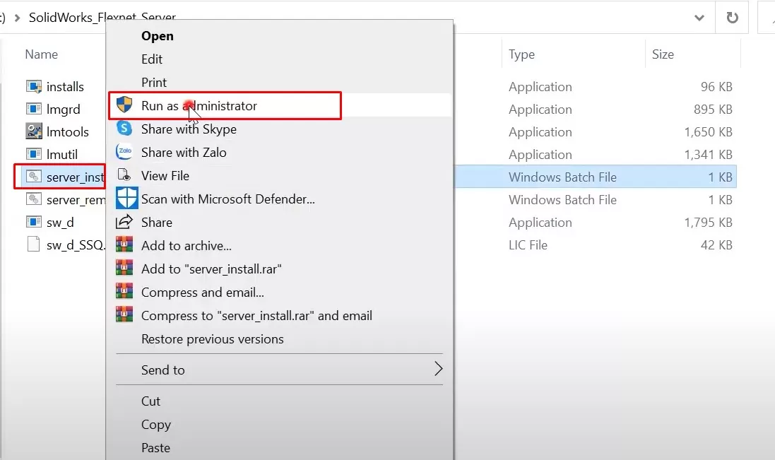 Chạy file “server_install.bat”